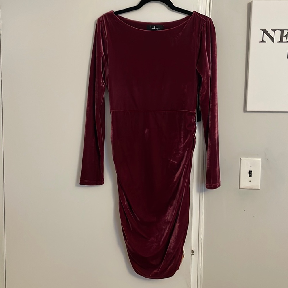 New with tags! Lulus velvet burgundy dress